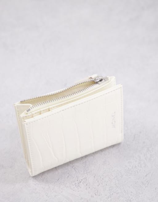 Monki faux leather zip through wallet in white croc | ASOS