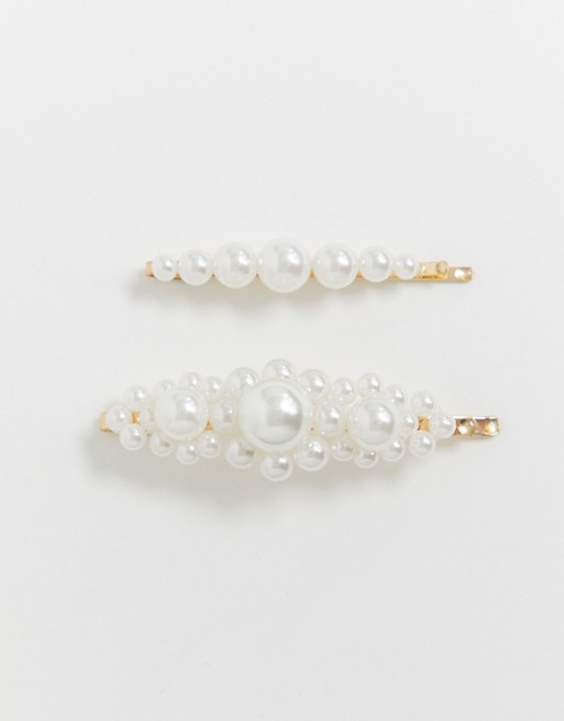Monki faux pearl hair clip in white