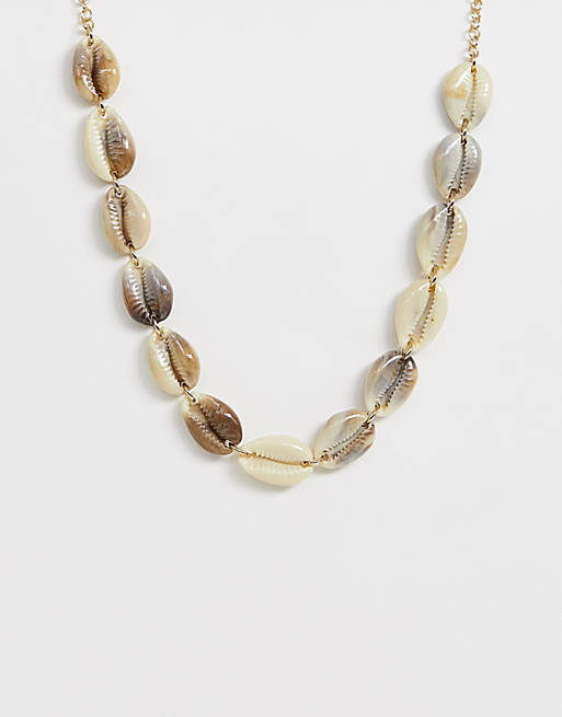 Monki faux shell necklace in beige