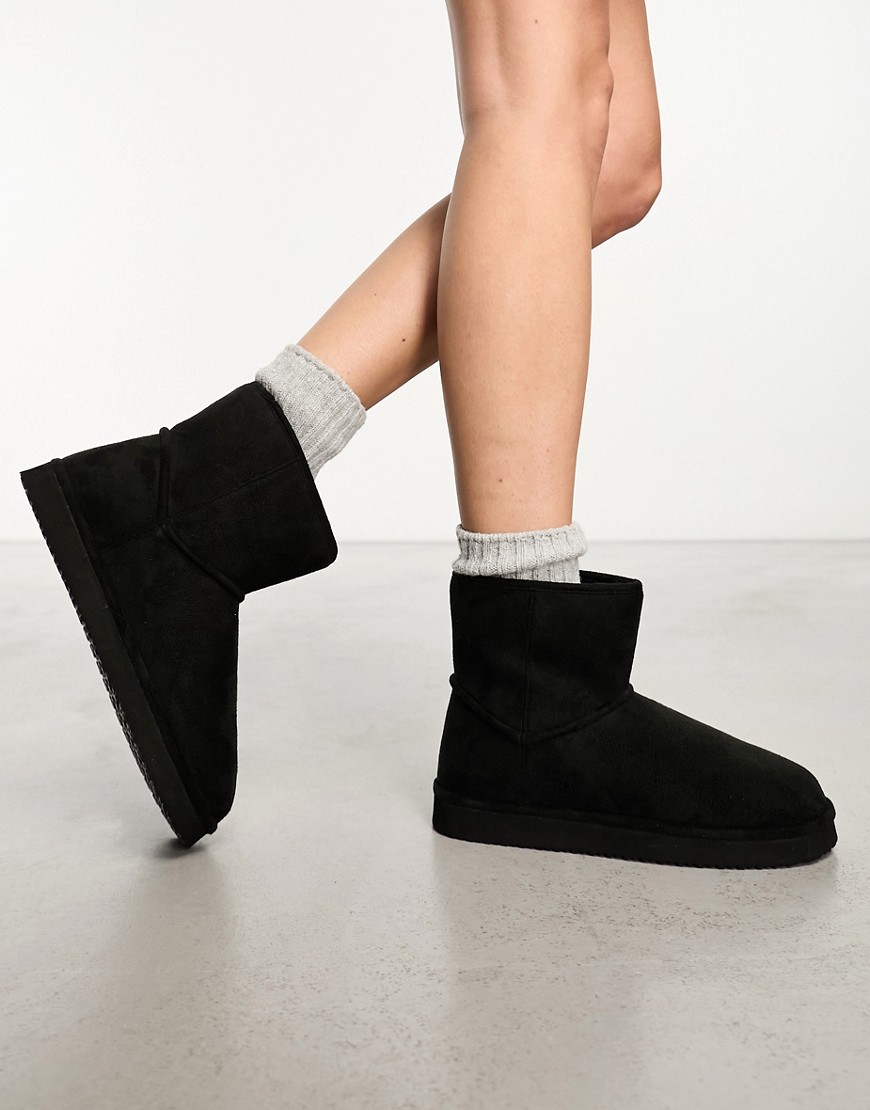 Monki Faux Suede Boot Slippers In Black
