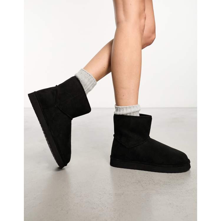 Monki faux suede boot slippers in black | ASOS