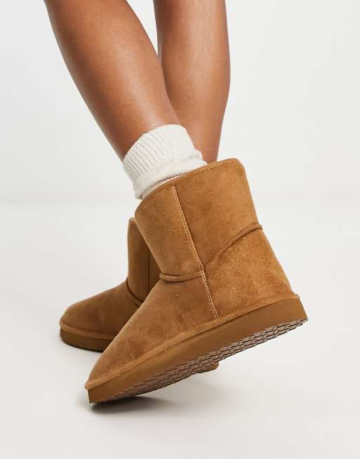 Monki faux suede boot slippers in brown | ASOS