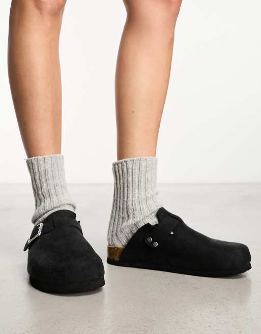 Monki faux suede slip ins clogs in black | ASOS