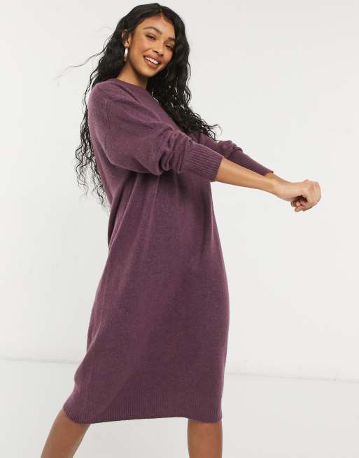 Monki – Felia – Midi-Strickkleid in Flieder - PURPLE
