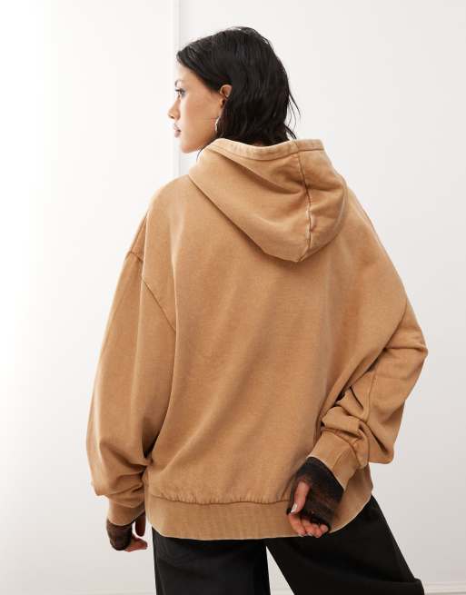 Monki Felpa oversize color cammello slavato con cappuccio ASOS