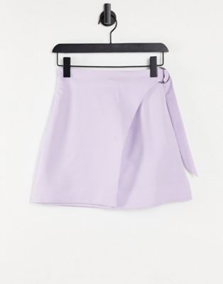 Monki Fergie wrap front mini skirt in lilac