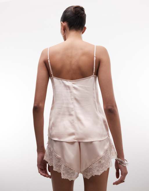 Monki - Ferskenfarvet camisol i satin med blonde, 4 af 4