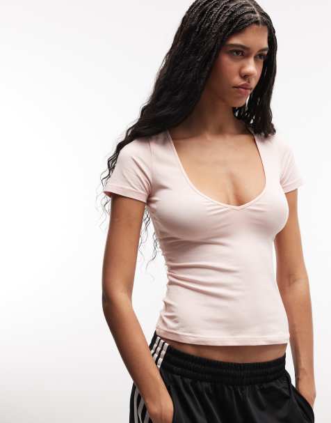 Monki - Ferskenfarvet T-shirt med V-hals - view 1