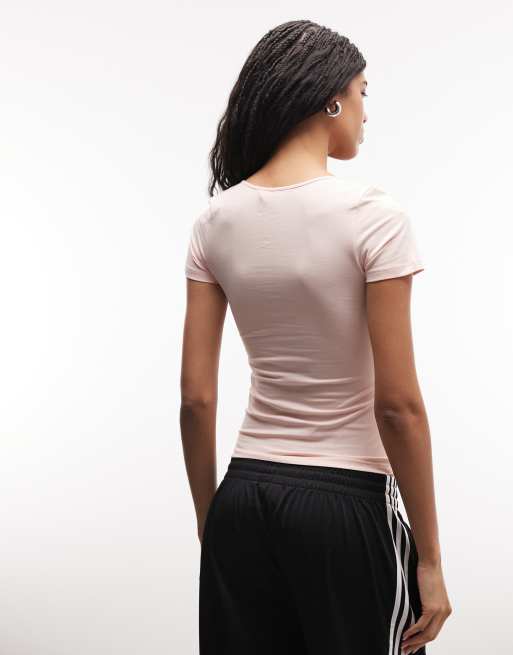 Monki - Ferskenfarvet T-shirt med V-hals, 4 af 4