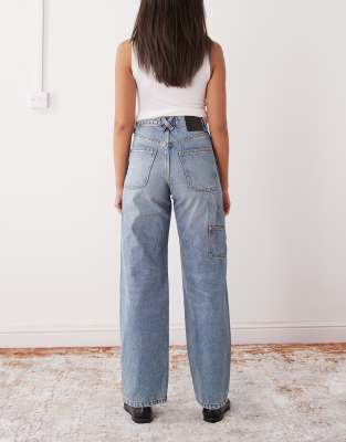 Monki Fever Wide Leg Workwear Jeans In Blue