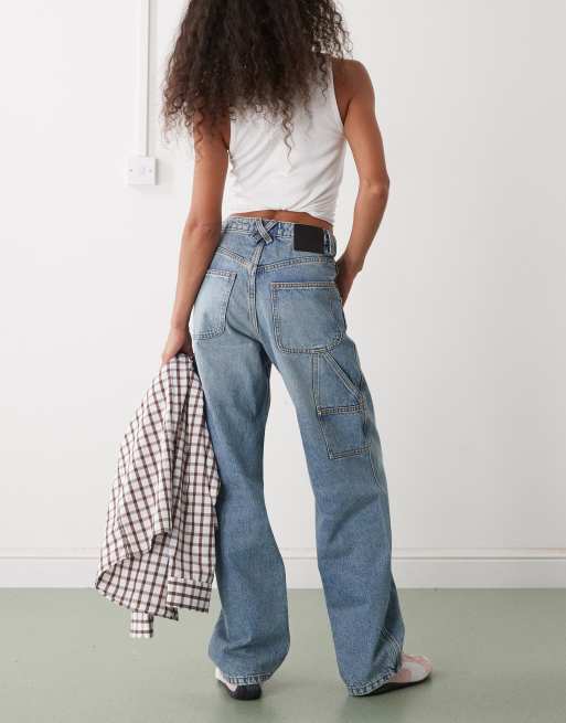 Monki Fever wide legworkwear jeans in blue wash, 2 of 5