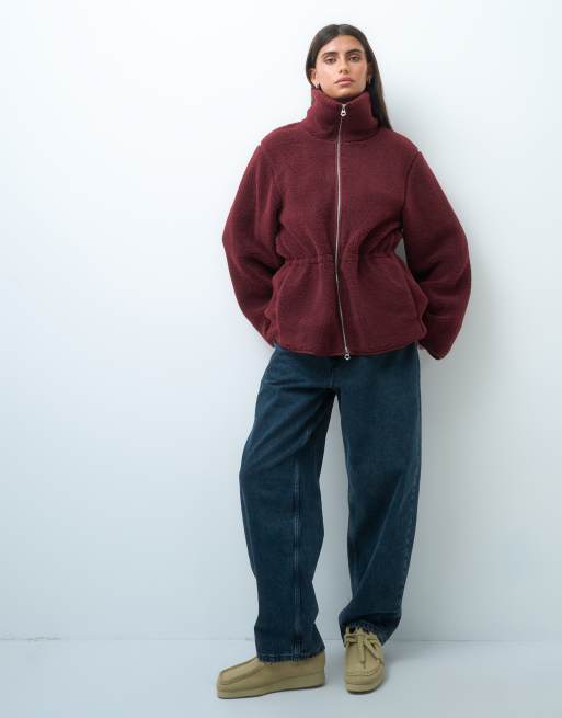 Monki figursydd fleecejacka i burgundy, 2 av 4