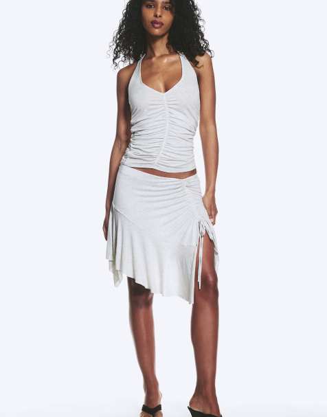 Monki fitted asymmetric festival top in grey melange - view 1
