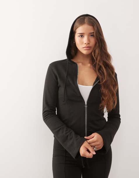 Monki fitted hoodie with flared sleeves in black - part of a set - view 1