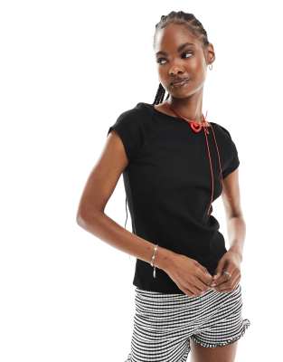 韓国発!【BLACKUP】Freeppy Boat Neck Printed Short Sleeve Tee 206174857-1-black
