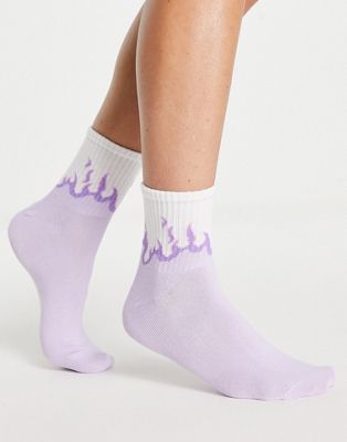 Monki flame sports socks in lilac