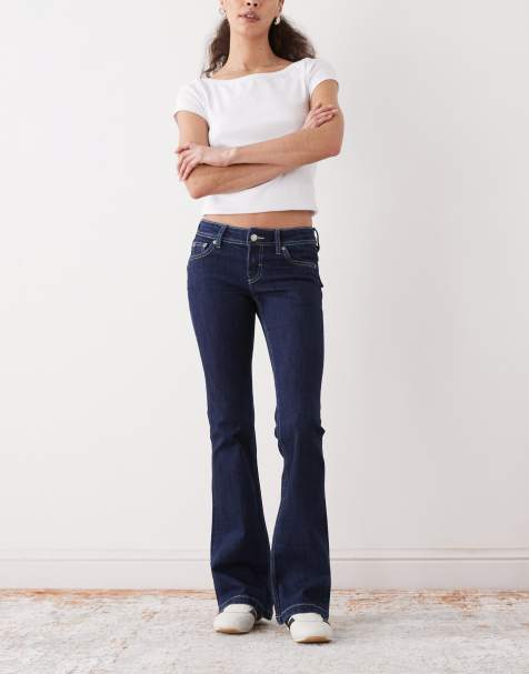 Monki flare leg jeans in dark blue