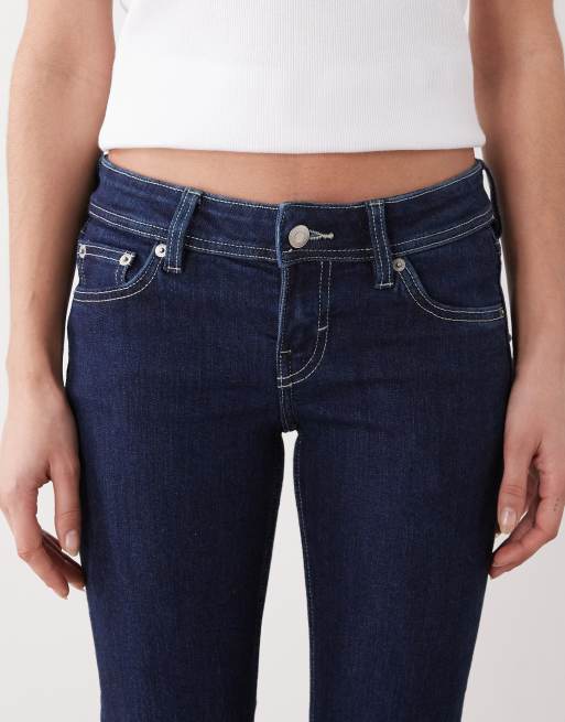 Monki flare leg jeans in dark blue, 4 of 5