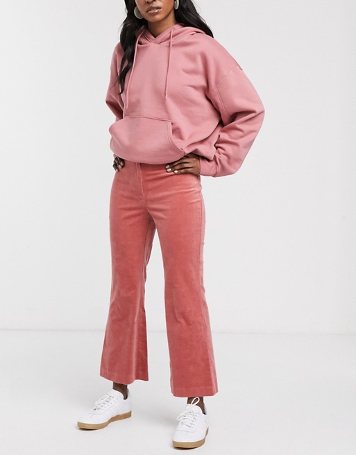 Monki flared cropped trousers in pink