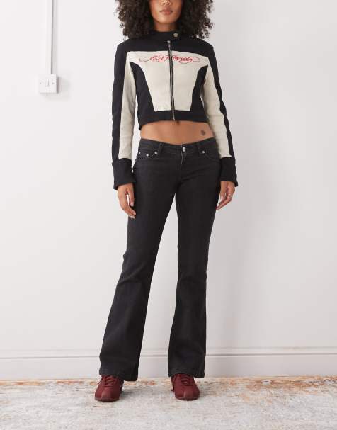 Monki flared denim jeans in washed black