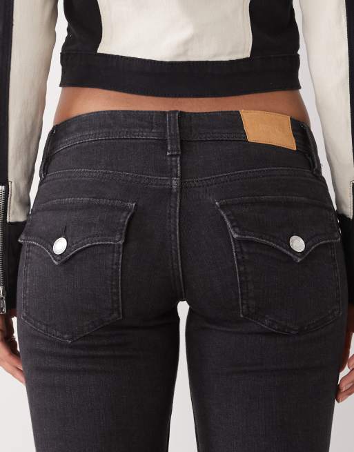 Monki flared denim jeans in washed black, 4 of 5