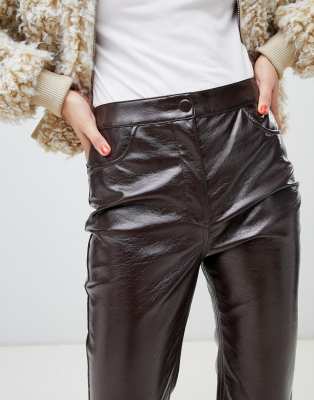 brown patent leather pants