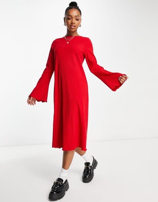 Long sleeve store midi red dress