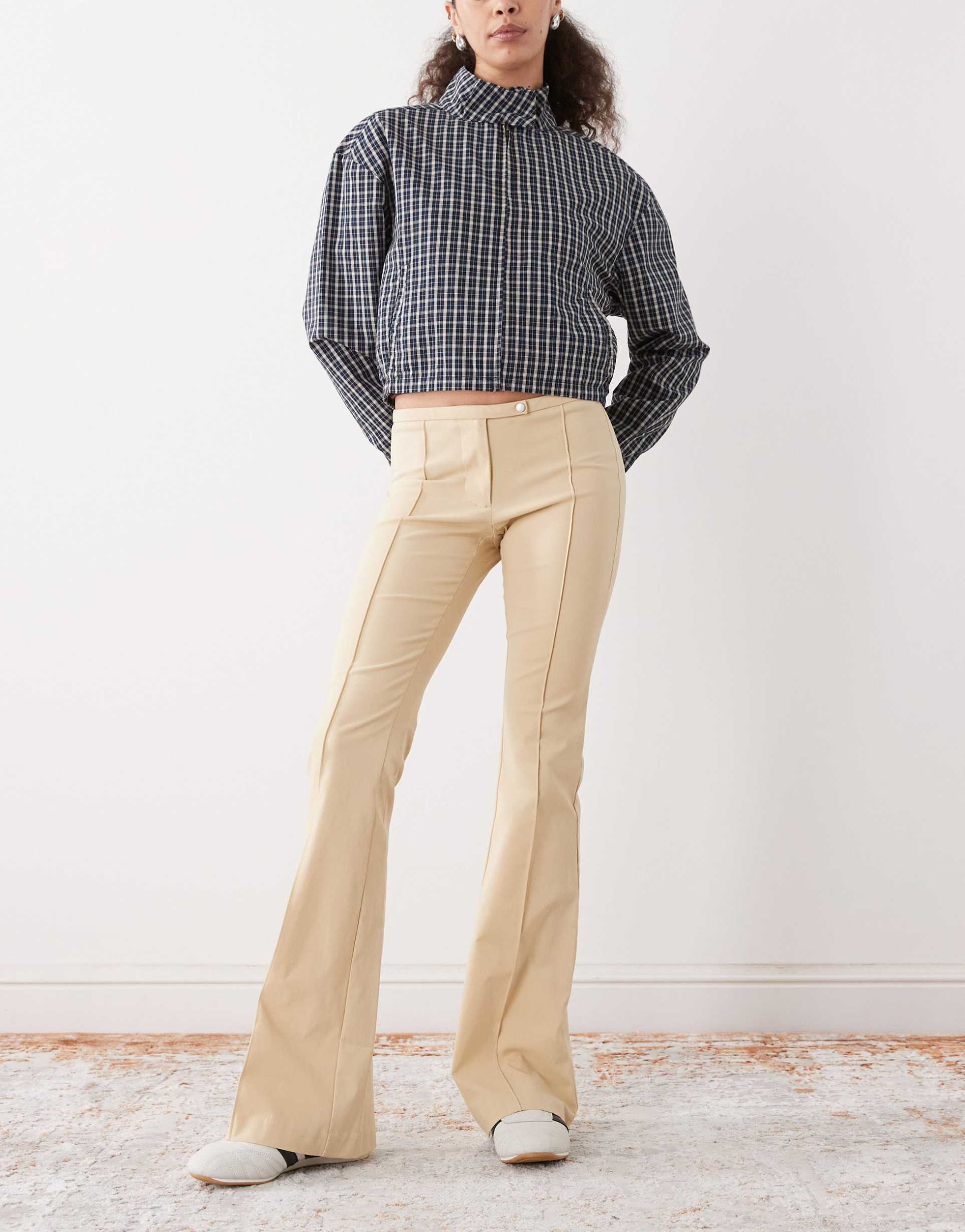 monki flared tailored pants in dusty beige