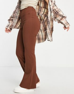 Monki flared tailored trousers in brown