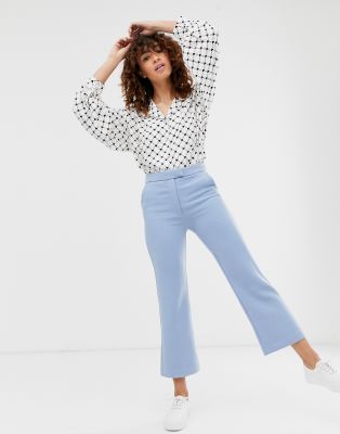 light blue flared trousers