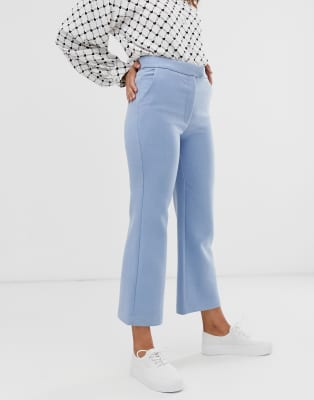 light blue flared trousers