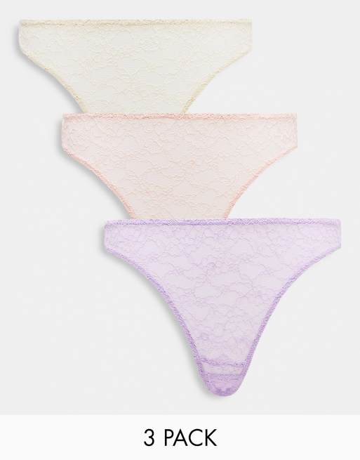 Monki – Flerfärgade stringtrosor i spets, 3-pack
