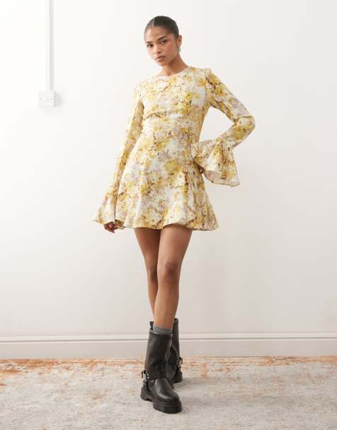 Monki floaty long sleeve mini dress in floral print - view 1