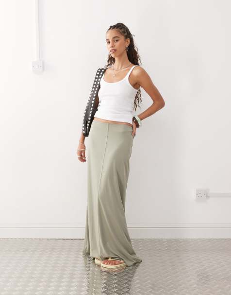 Monki floaty maxi skirt in khaki - view 1