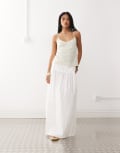 [Monki] Monki floaty poplin maxi skirt with drop waist detail in white 32 White