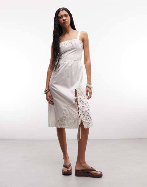 Monki floral broderie midi dress in white - view 1