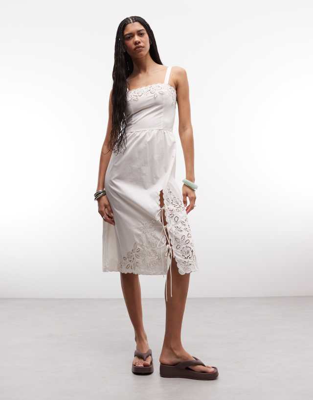 Monki floral broderie midi dress in white | ASOS