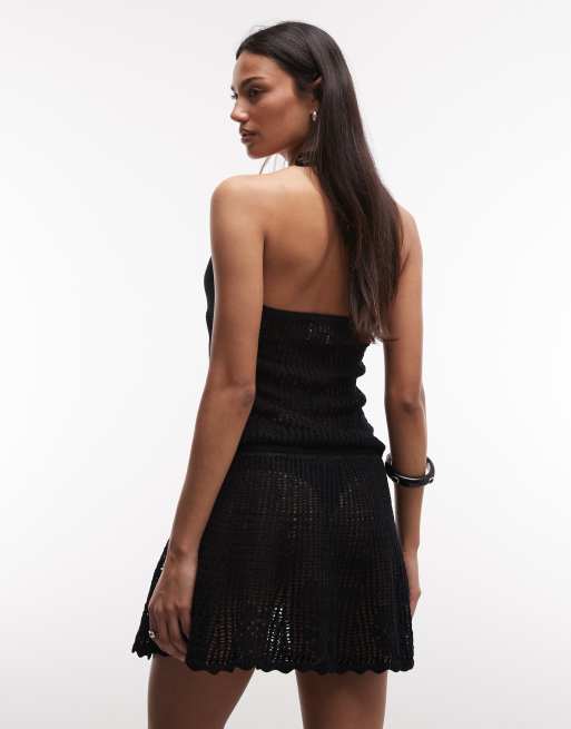 Monki floral crochet beach mini skirt in black, 4 of 5