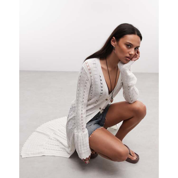 Monki floral crochet style maxi cardigan in white | ASOS