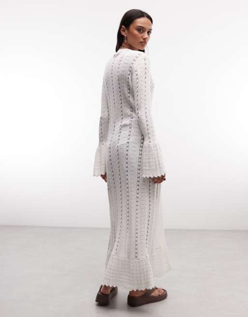 Monki floral crochet style maxi cardigan in white, 4 of 4