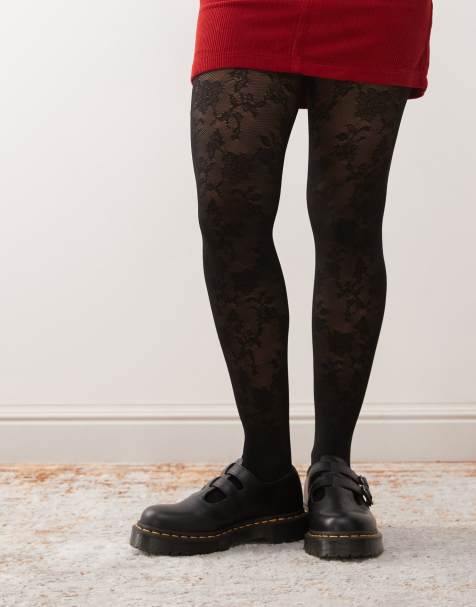Monki floral lace tights in black - view 1