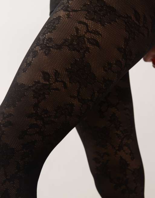 Monki floral lace tights in black, 2 of 3