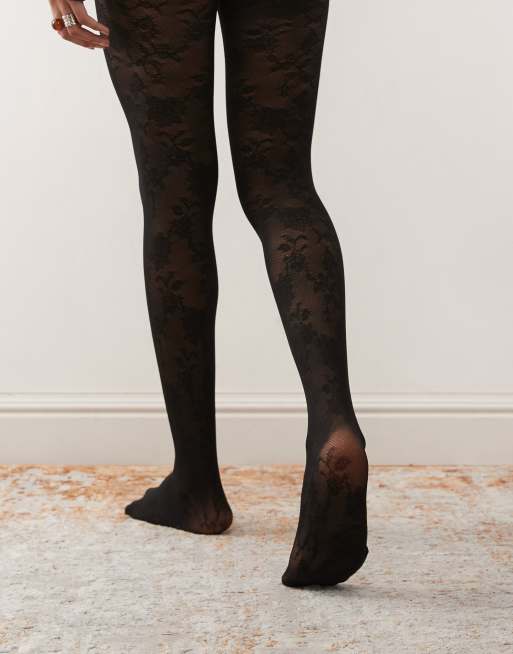 Monki floral lace tights in black, 3 of 3