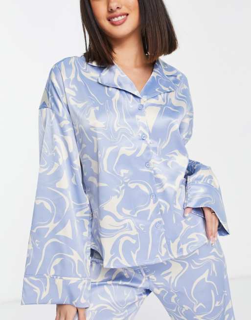 Light blue silk pyjamas hot sale