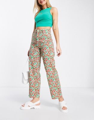 Monki floral print trousers in multi