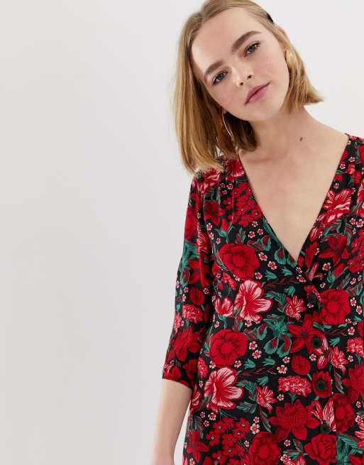 Monki buttoned best sale wrap dress