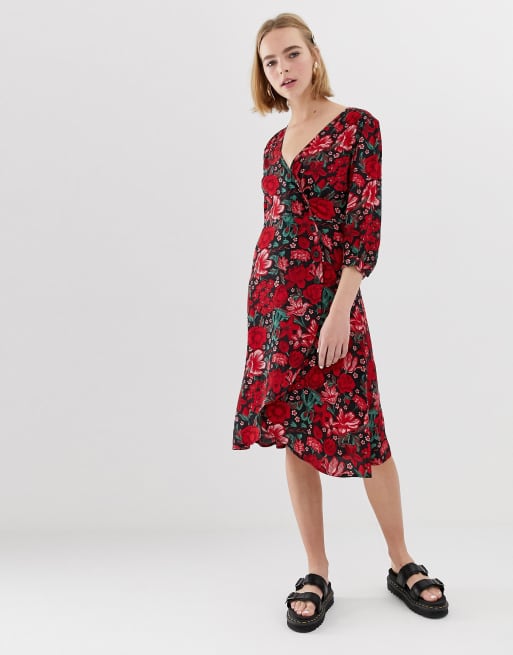 Monki buttoned wrap store dress