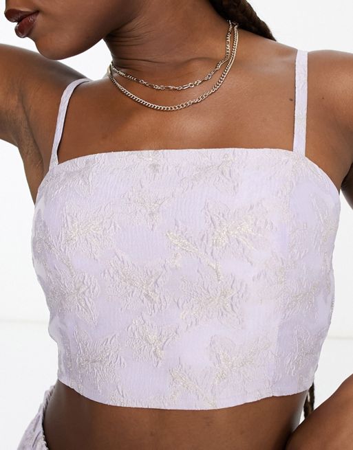 Naked Wardrobe satin square neck crop top in lilac - part of a set