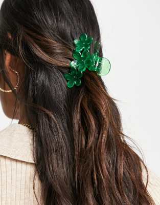 Monki flower hair claw in bright green