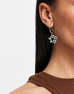 Monki flower hoop earrings in checkerboard-Multi